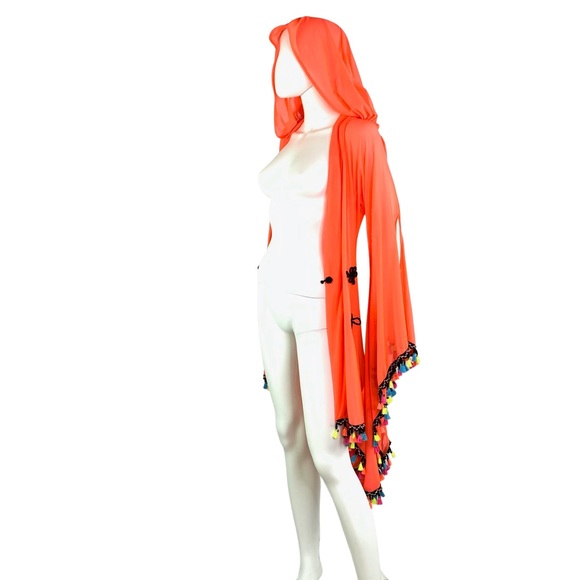 Wassa Wear Fluorescent Orange Mesh Swimsuit Cover Up Tunic Robe Festival Rave - Picture 4 of 14